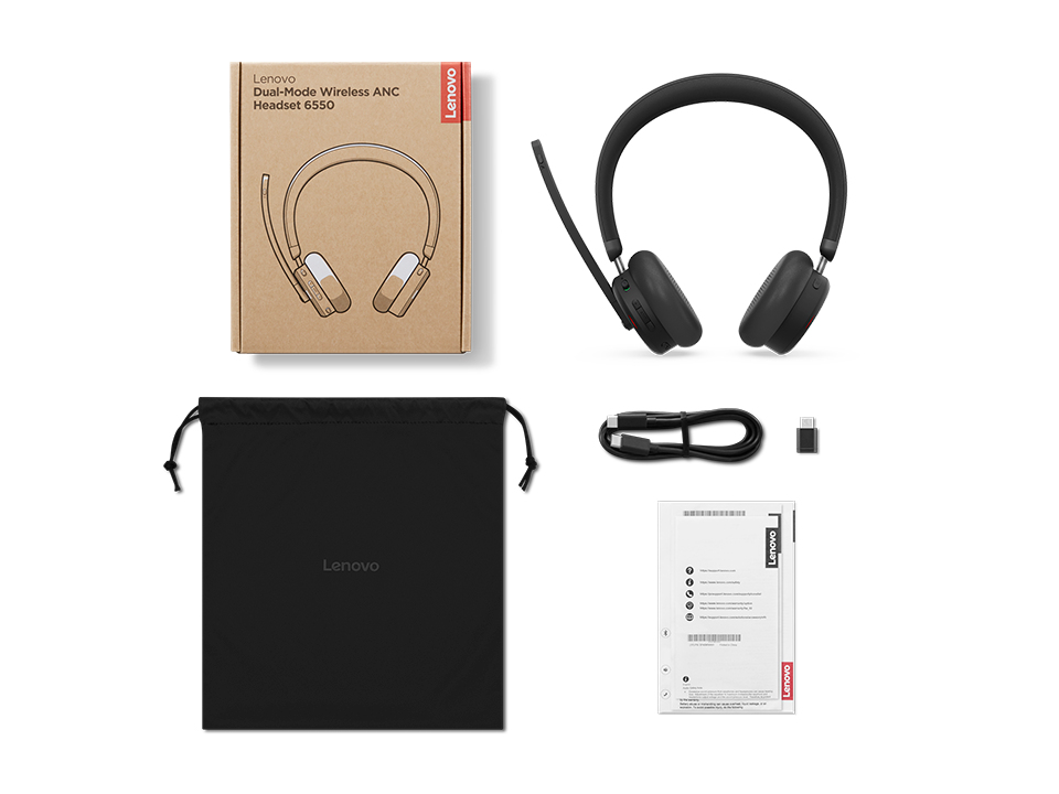 LENOVO Dual-Mode Wireless ANC Headset 6550 - Stereo - Bluetooth 5.3 - Black - USB-A Teams