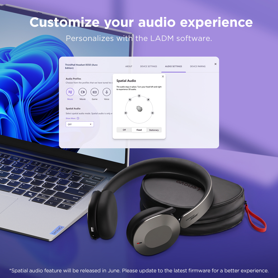 LENOVO ThinkPad Dual-Mode Wireless ANC Foldable Headset 8550 - Stereo - Bluetooth - Black - USB-C Aura Edition Teams