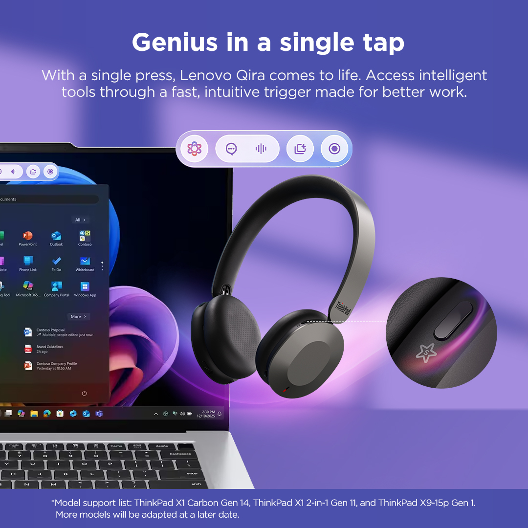 LENOVO ThinkPad Dual-Mode Wireless ANC Foldable Headset 8550 - Stereo - Bluetooth - Black - USB-C Aura Edition Teams