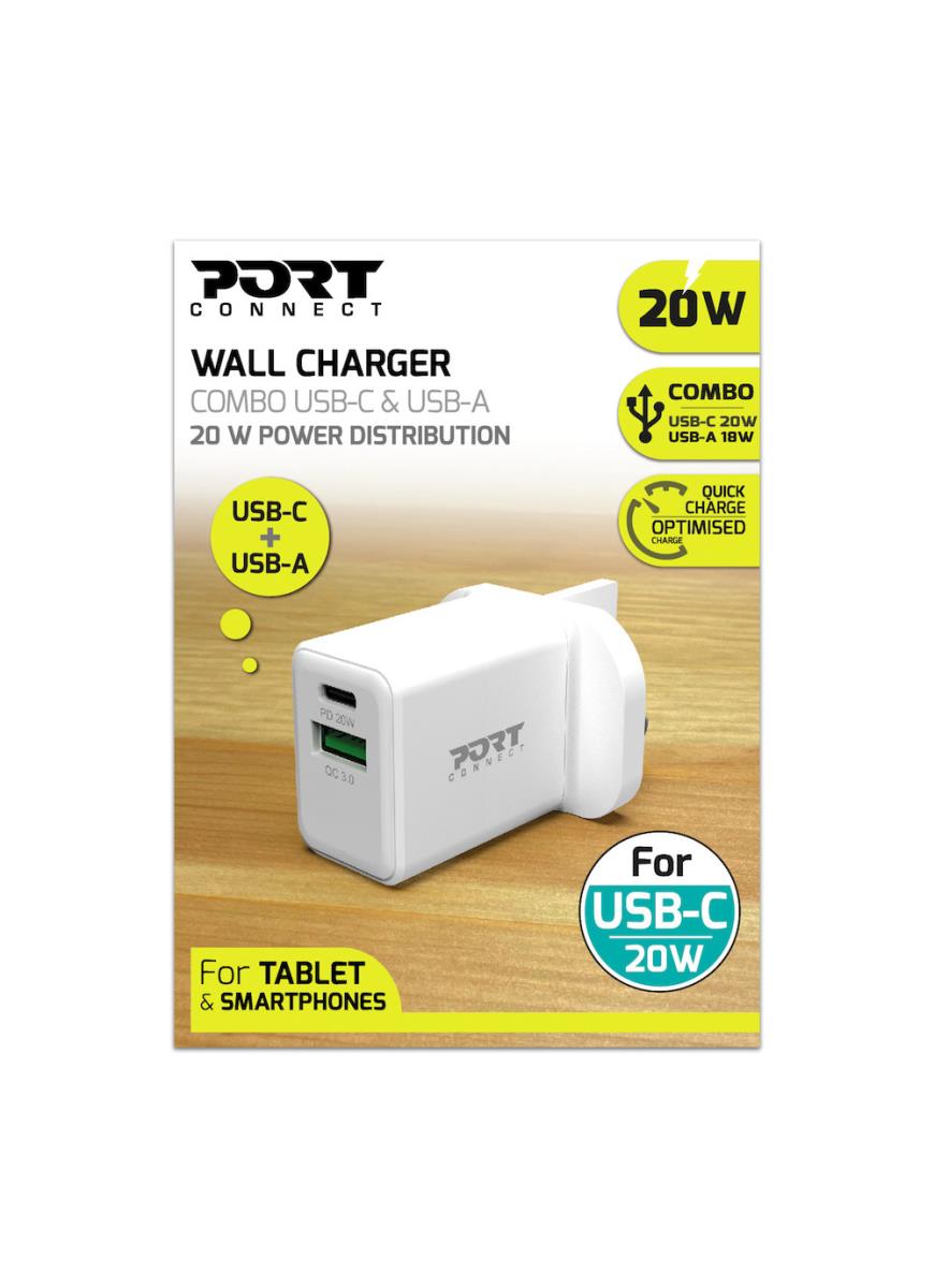 PORT DESIGNS Wall Charger Type C PD 20w UK