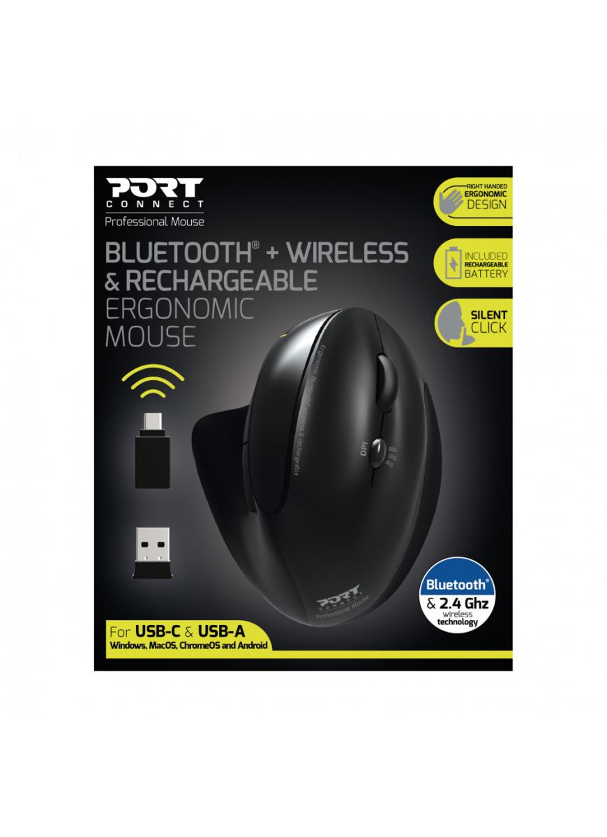 PORT DESIGNS Mouse Ergonomic Rechargeable Bluetooth Right Handed