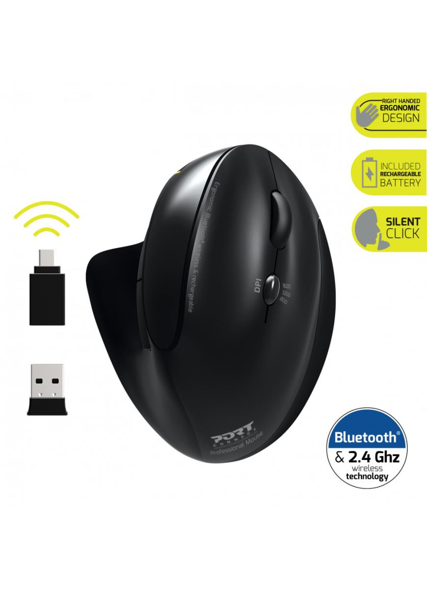 PORT DESIGNS Mouse Ergonomic Rechargeable Bluetooth Right Handed