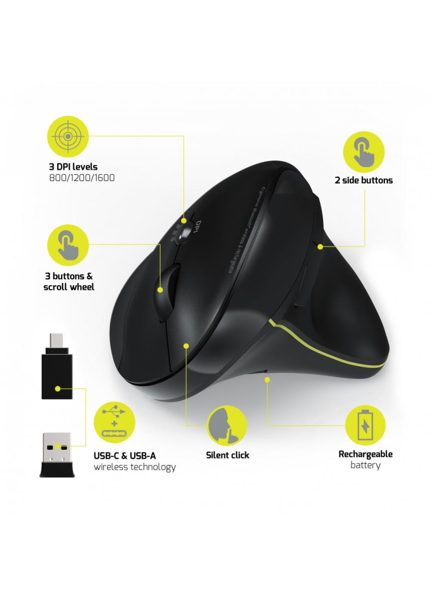PORT DESIGNS Mouse Ergonomic Rechargeable Bluetooth Right Handed
