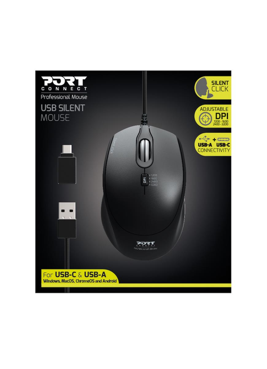 PORT DESIGNS Mouse Office Pro Silent Wired Black