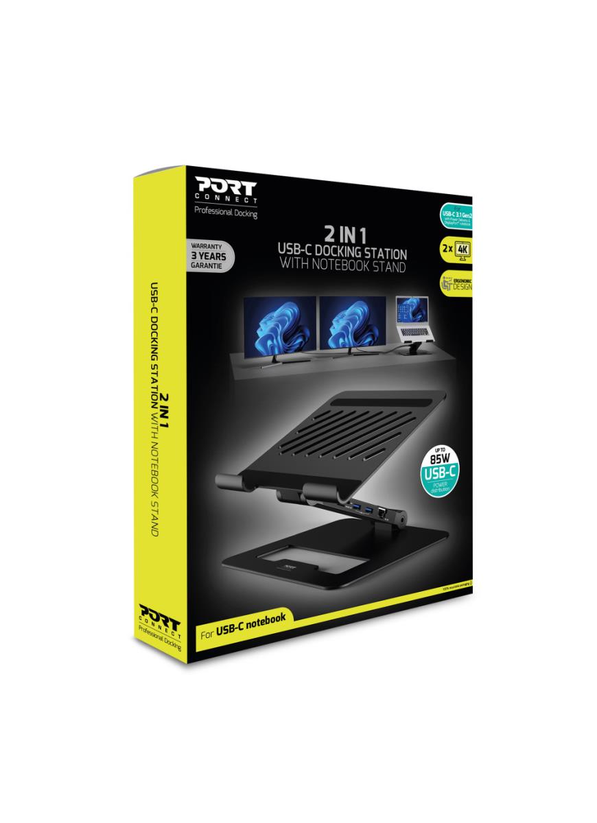 PORT DESIGNS Usb-c Docking Station With Notebook Stand - 2x HDMI / Gbe / 2x USB 3.1 / SD card / Micro SD - 85W USB Power Delivery - UK