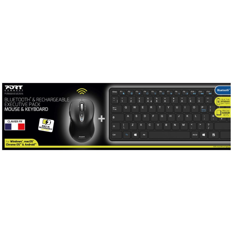 PORT DESIGNS Bundle / Bluetooth Wireless Pack: Rechargeable Keyboard + Mouse Office Pro  - Qwerty Uk
