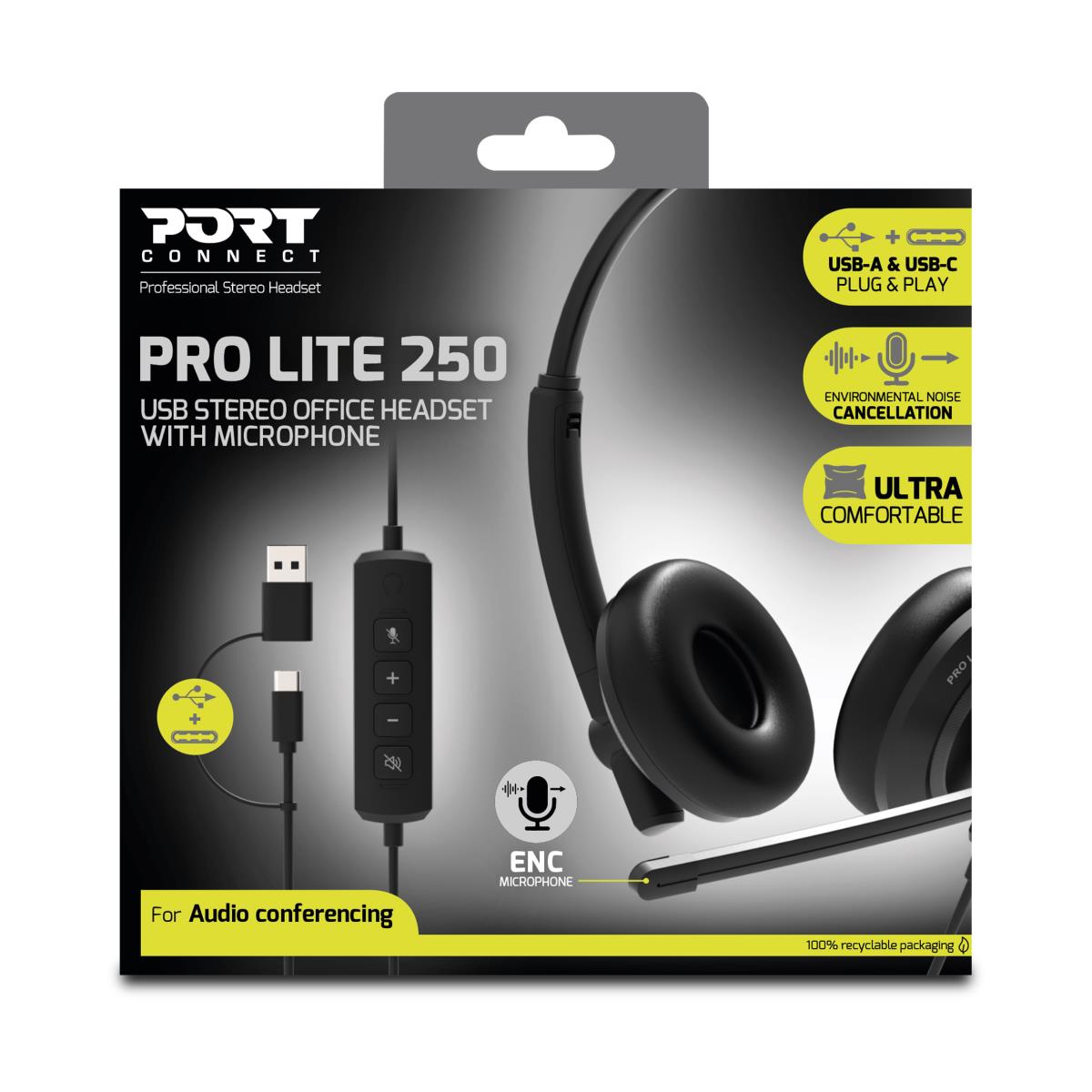 PORT DESIGNS Headphone - PRO LITE 250 - Stereo - USB