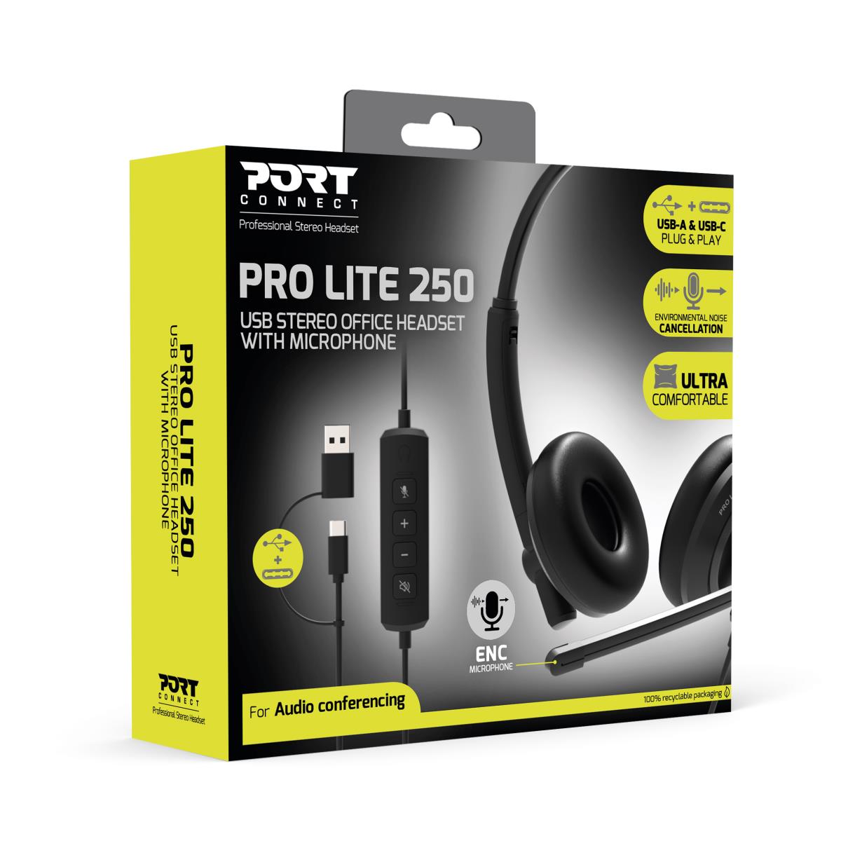 PORT DESIGNS Headphone - PRO LITE 250 - Stereo - USB