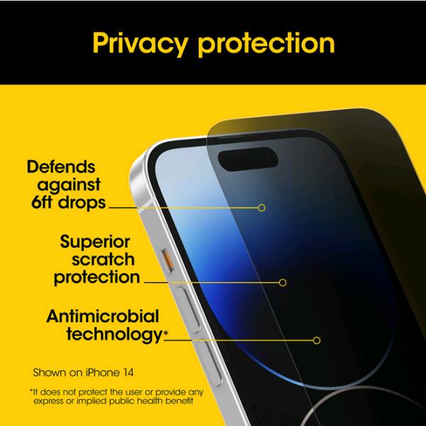 OTTERBOX iPhone 15 Screen Protector Premium Pro Glass Privacy Guard Antimicrobial - ProPack