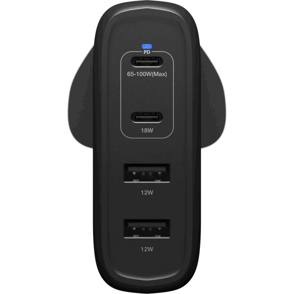 OTTERBOX Standard Wall Charger 100W GaN UK - 2X USB-C + 2X USB-A USB-PD