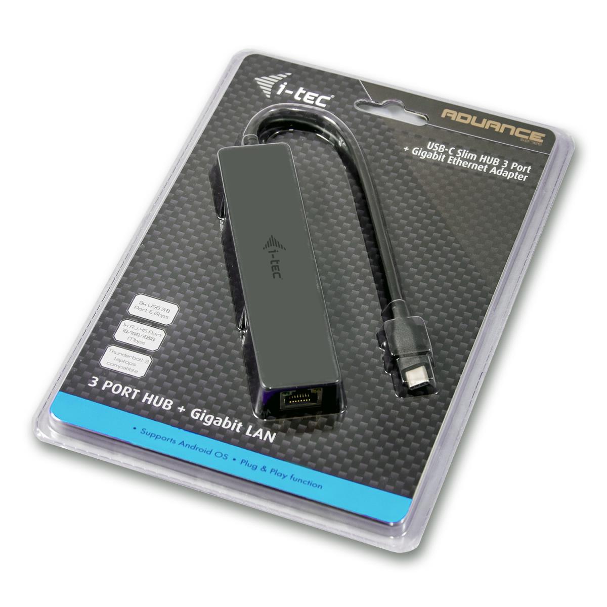 I-TEC ELECTRONICS USB-c Slim Hub + Glan USB-c 3 Port Hub USB 3.0 + Glan