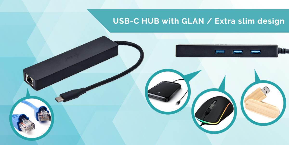 I-TEC ELECTRONICS USB-c Slim Hub + Glan USB-c 3 Port Hub USB 3.0 + Glan