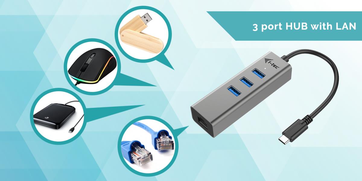 I-TEC ELECTRONICS USB-c Metal Hub 3 + Glan 3 Port Hub + Ethernet Adapter