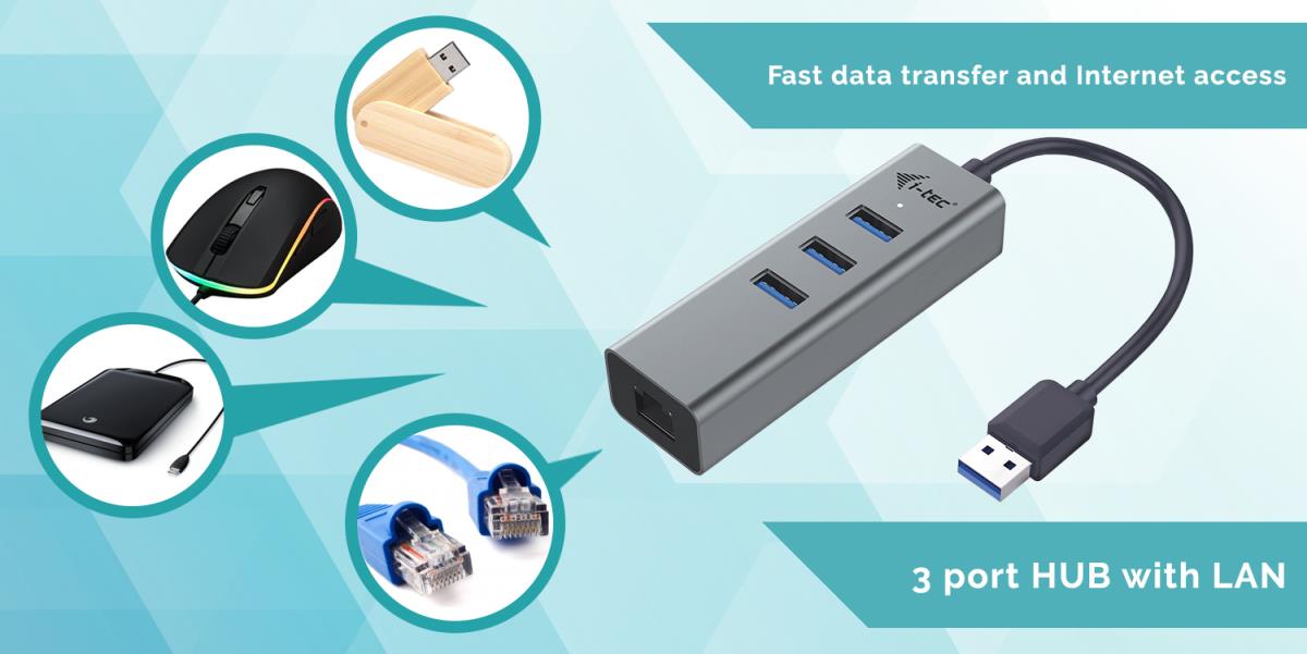 I-TEC ELECTRONICS USB 3.0 Metal Hub + Glan Metal 3-port Hub With Glan Adap.