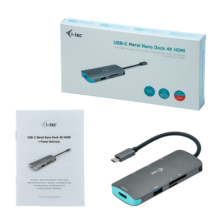 I-TEC ELECTRONICS Docking Station Nano Dock Metal - USB-c Flat 4k Hdmi - Power Delivery 60w