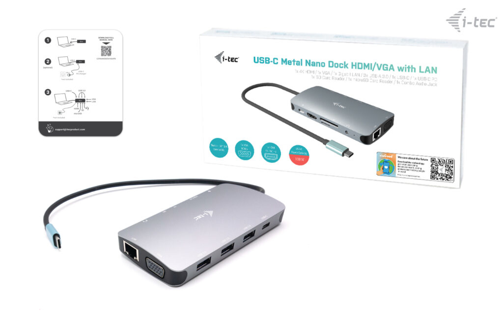 I-TEC ELECTRONICS USB-c Metal Nano Dock - Hdmi / Vga / Lan - Power Delivery 100w