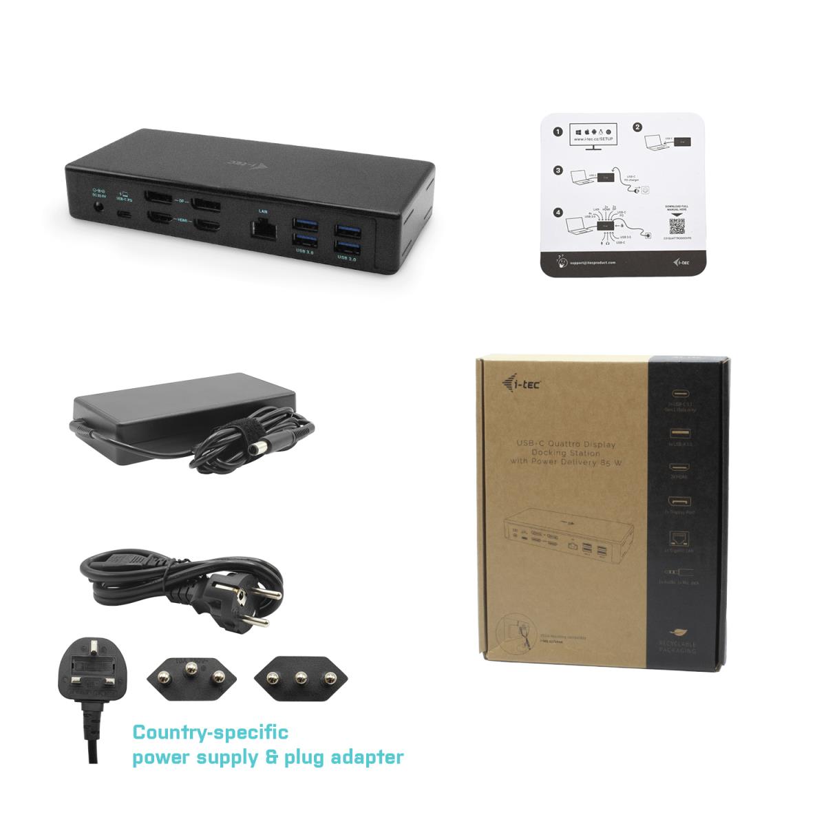 I-TEC ELECTRONICS Docking Station - USB-c Quattro Display - With Power Delivery 85w Uk