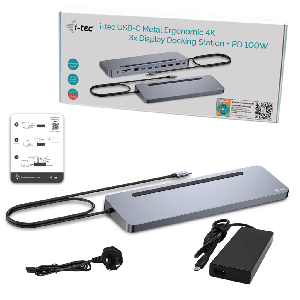 I-TEC ELECTRONICS Ergo Metal Ergononomic Dock - USB-c -  3 X LCD - 4k - Power Delivery 100w