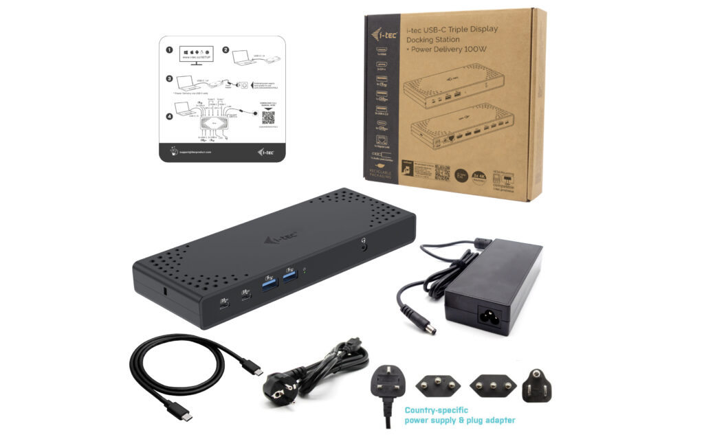 I-TEC ELECTRONICS Docking Station G2 - USB-c - Triple Hdmi DisplayPort - Power Delivery 100w Universal Charger 100w Uk