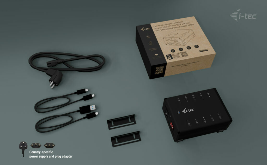 I-TEC ELECTRONICS USB-c / USB-a Metal Charging + Data Hub 15w Per Port, 10x USB-c Uk