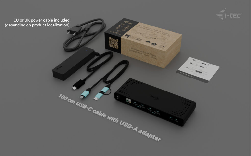 I-TEC ELECTRONICS Docking Station - Dual 4k - Power Delivery 85w + Charger 100w