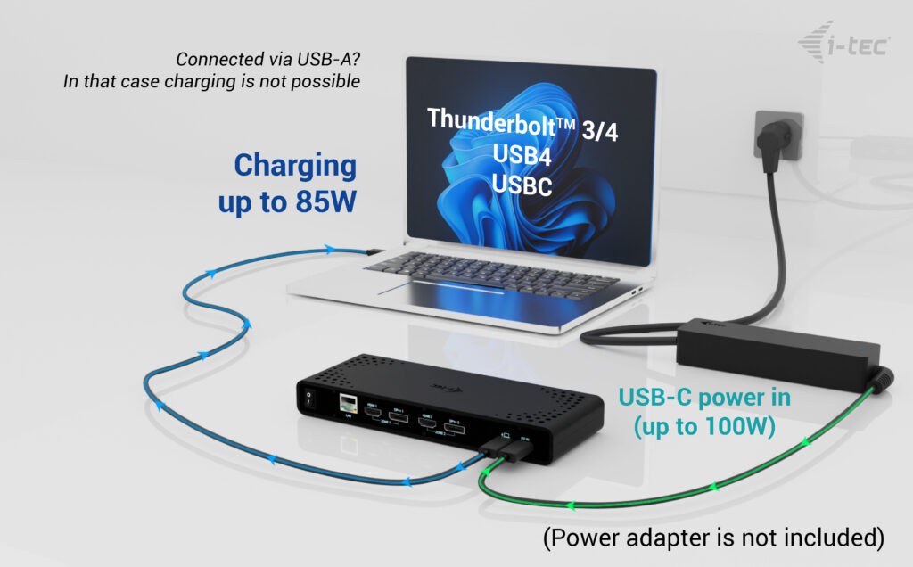 I-TEC ELECTRONICS Docking Station - Dual 4k - Power Delivery 85w + Charger 100w