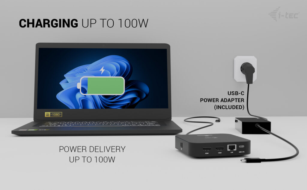 I-TEC ELECTRONICS USB-c Docking Station - Dual Display  - Hdmi - Power Delivery 100w With Universal Charger 100w
