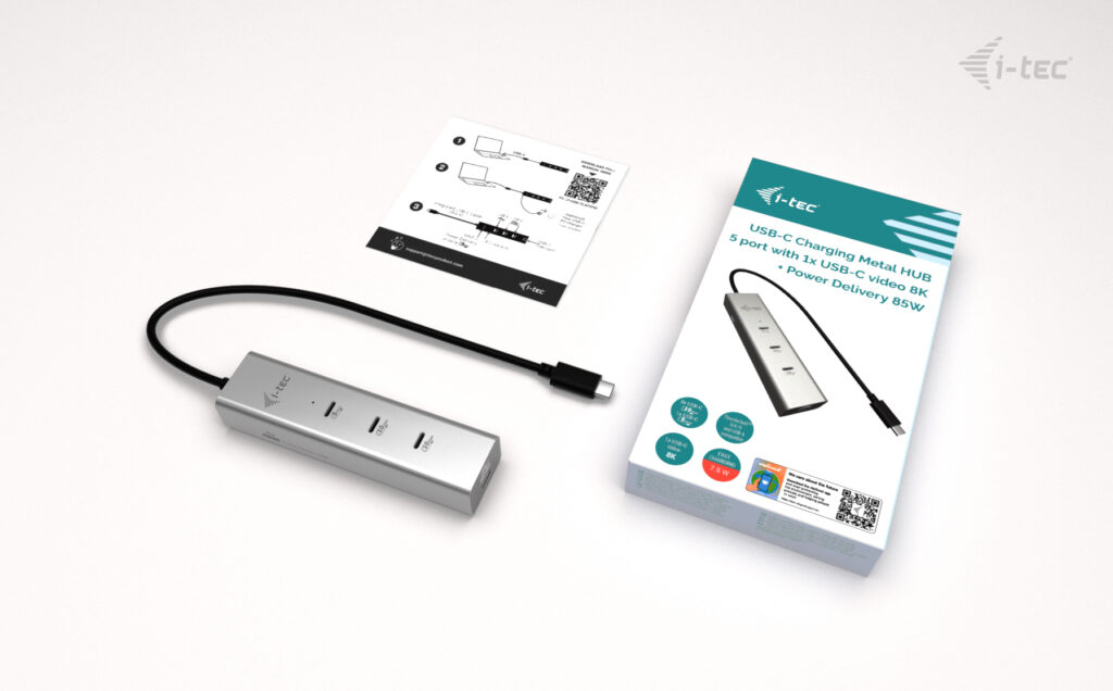 I-TEC ELECTRONICS USB-c Charging Metal Hub 5 Port With USB-c Video 8k + Power Delivery 85w