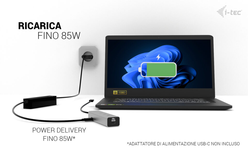 I-TEC ELECTRONICS USB-c Charging Metal Hub 5 Port With USB-c Video 8k + Power Delivery 85w