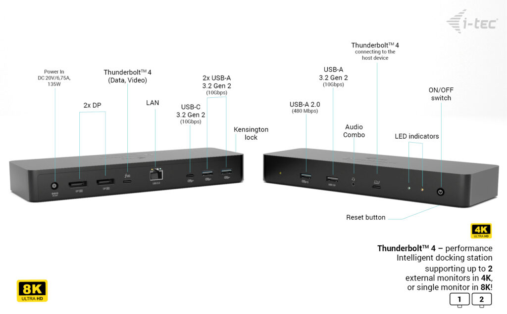 I-TEC ELECTRONICS Intelligent Docking Station - Thunderbolt 4 Dual DisplayPort  - Power Delivery 90w Uk
