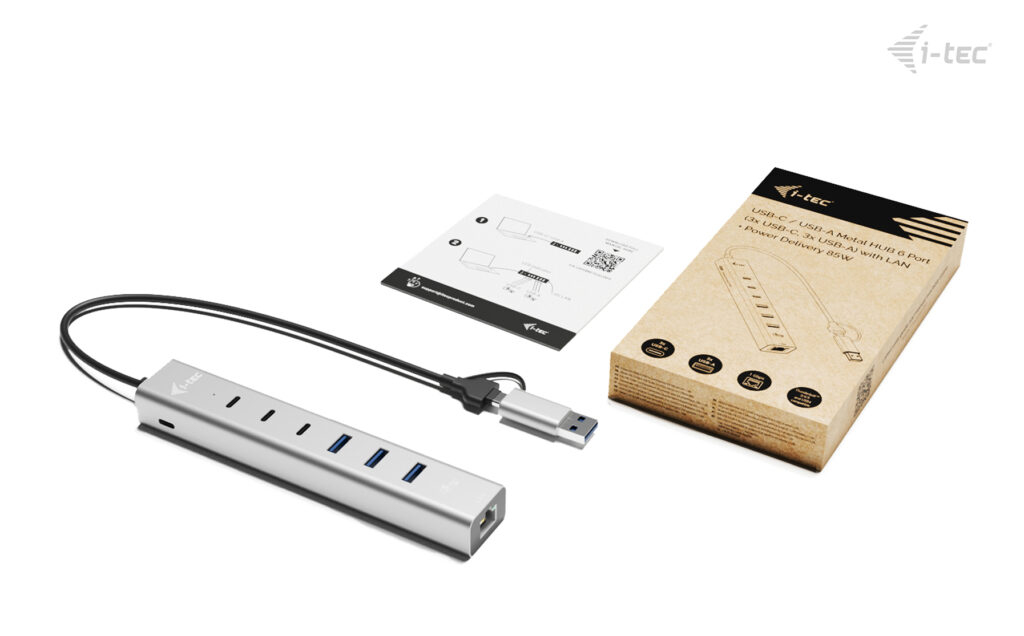 I-TEC ELECTRONICS USB-c/USB-a Metal Hub 6 Port (3x USB-c, 3x USB-a), Lan, Power Delivery 85w