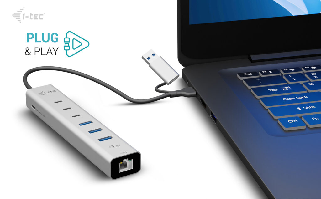 I-TEC ELECTRONICS USB-c/USB-a Metal Hub 6 Port (3x USB-c, 3x USB-a), Lan, Power Delivery 85w