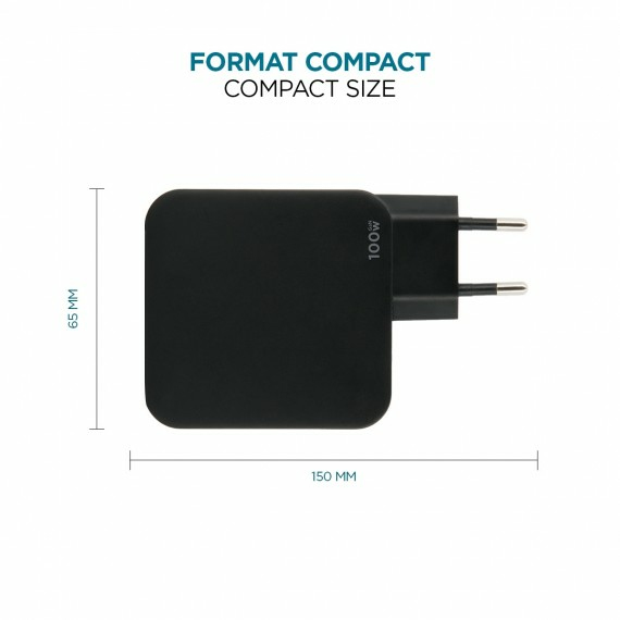 MOBILIS Wall Charger - 100 W - 2 USB C + 1 USB A GaN + cable - 2m - 100W