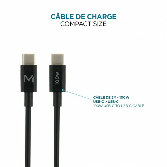 MOBILIS Wall Charger - 100 W - 2 USB C + 1 USB A GaN + cable - 2m - 100W