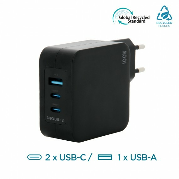 MOBILIS Wall Charger - 100 W - 2 USB C + 1 USB A GaN + cable - 2m - 100W