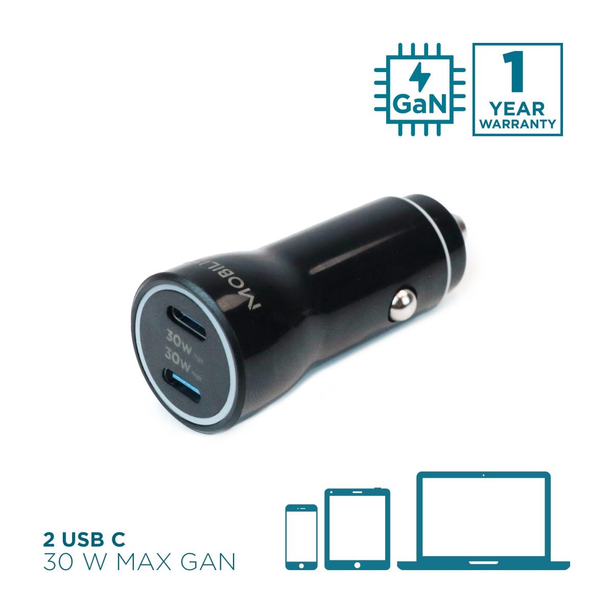 MOBILIS Car Charger 60W 2 USB-C for Smartphones and Tablets