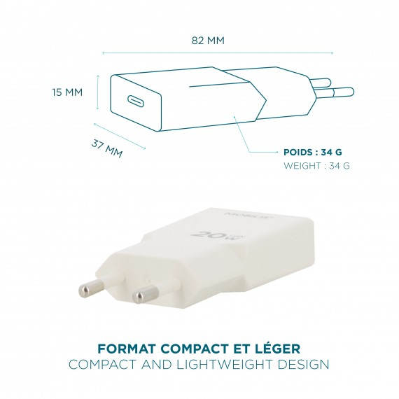 MOBILIS 20W Charger - Ultra Compact - 1 USB-C