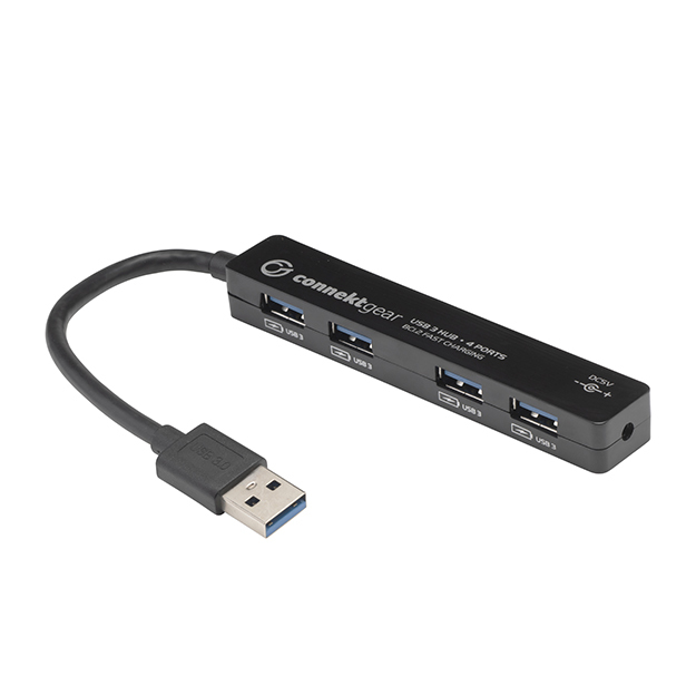 COMPUTER GEAR 4 PORT HUB USB 3 - WITH UK POWER SUPPLY - BLACK