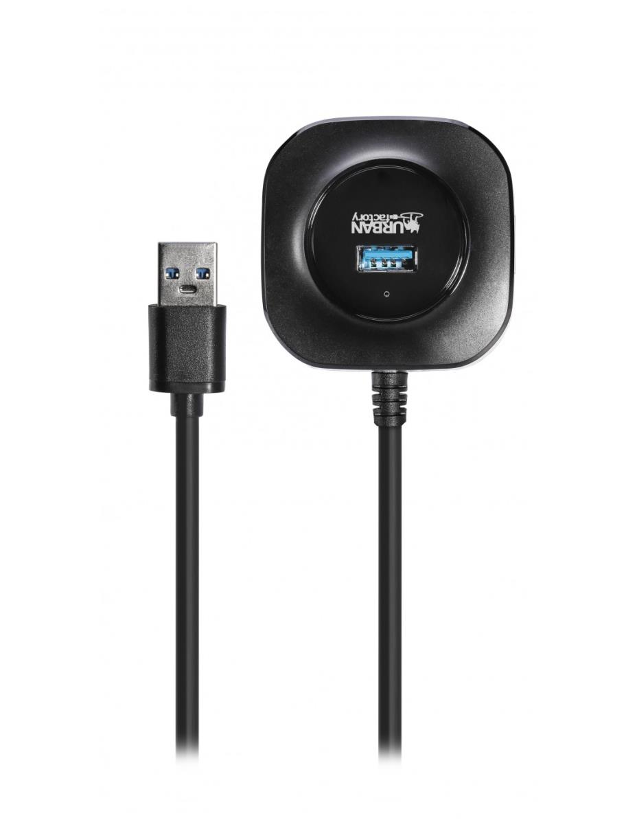 URBAN FACTORY Mini USB 3.0 Hub 4 Ports Black
