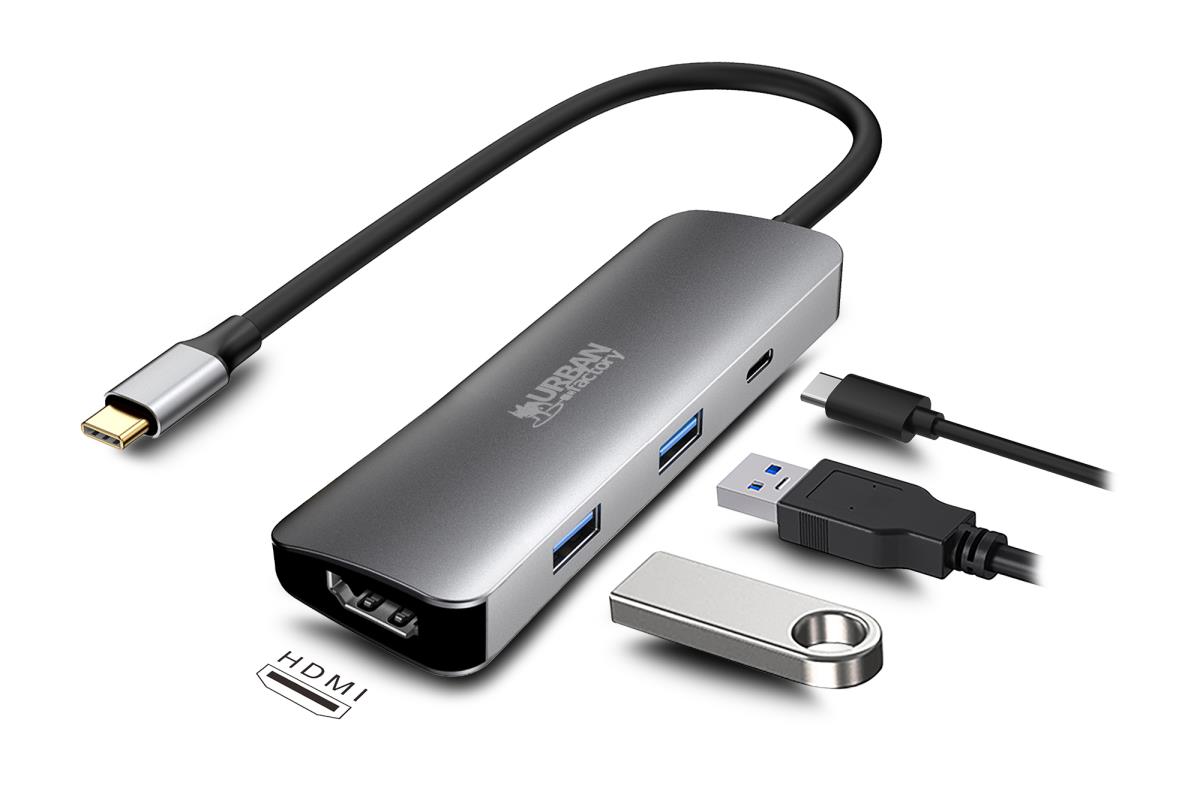 URBAN FACTORY Hubee Hub - 4 In 1 USB-c With 2 USB-a/1 Hdmi 4k And 1 USB-c 100w