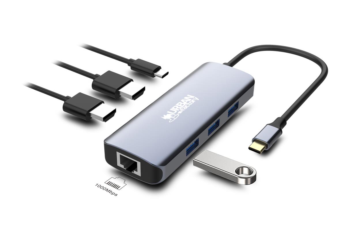 URBAN FACTORY Hubee Hub 7 In 1 - USB-c With 3 USB-a/2 Hdmi 4k/1 Rj45 Et 1 USB-