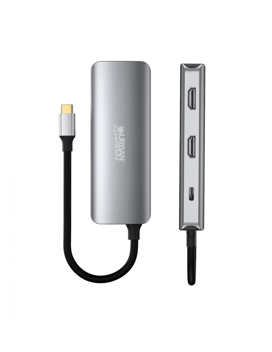 URBAN FACTORY Hubee Hub 7 In 1 - USB-c With 3 USB-a/2 Hdmi 4k/1 Rj45 Et 1 USB-