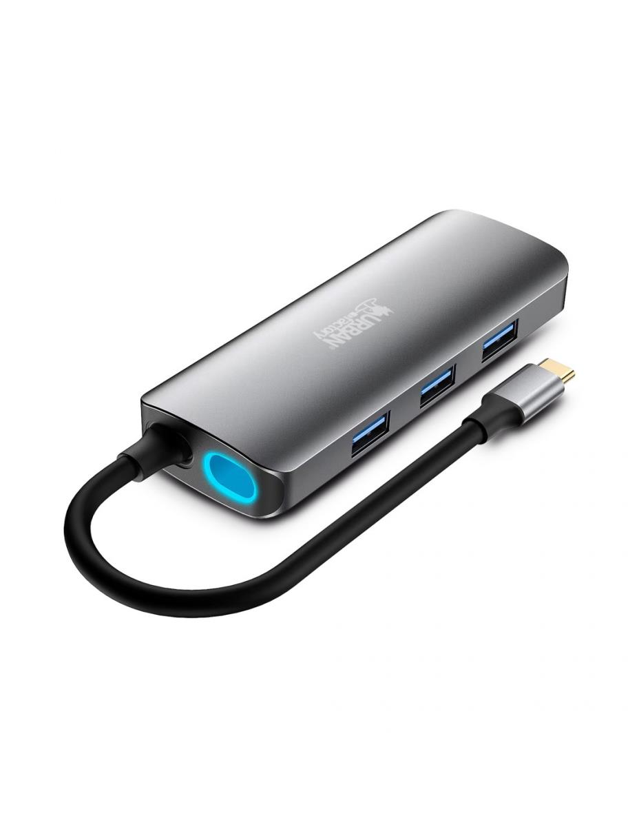 URBAN FACTORY Hubee Hub 7 In 1 - USB-c With 3 USB-a/2 Hdmi 4k/1 Rj45 Et 1 USB-