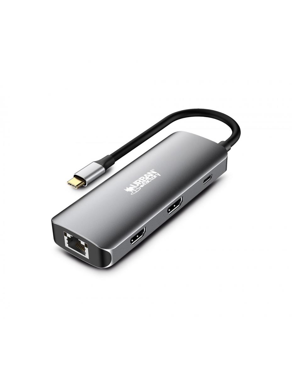 URBAN FACTORY Hubee Hub 7 In 1 - USB-c With 3 USB-a/2 Hdmi 4k/1 Rj45 Et 1 USB-