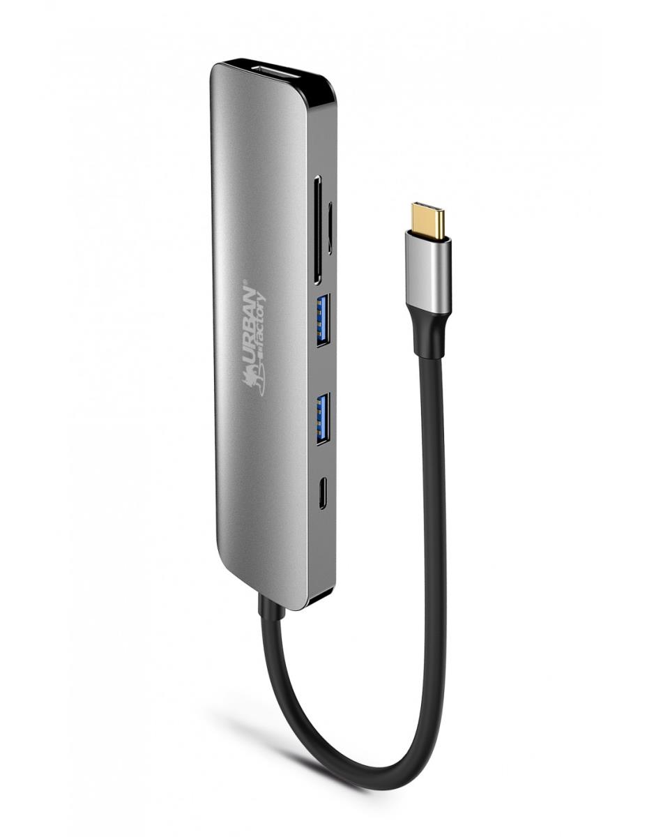 URBAN FACTORY Hubee Hub - 6 In 1 USB-c With 2 USB-a/1 Hdmi 4k/2 Card Readers A