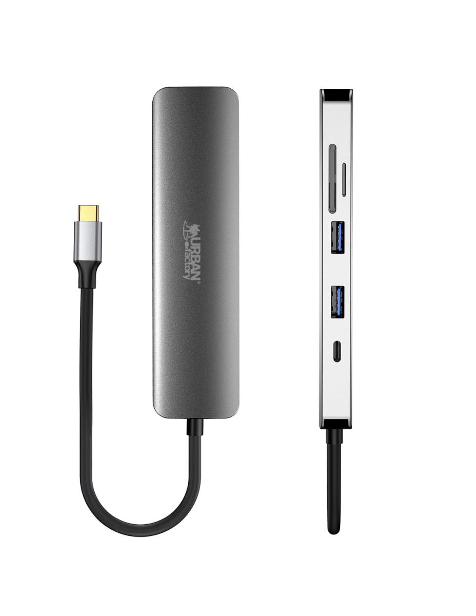 URBAN FACTORY Hubee Hub - 6 In 1 USB-c With 2 USB-a/1 Hdmi 4k/2 Card Readers A