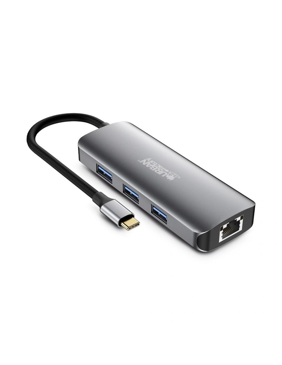 URBAN FACTORY Hubee Hub - 8 In 1 USB-c With 3 USB-a/1 Hdmi 4k/1 Rj45 / 2 Card
