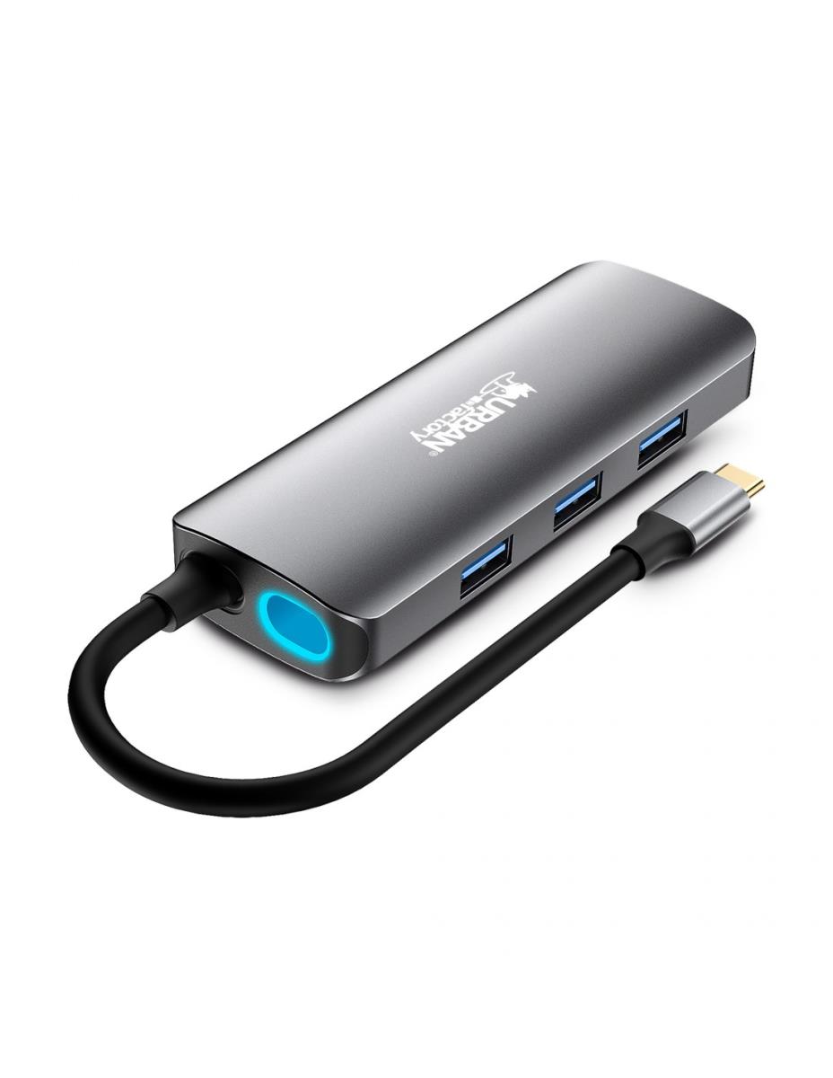 URBAN FACTORY Hubee Hub - 8 In 1 USB-c With 3 USB-a/1 Hdmi 4k/1 Rj45 / 2 Card