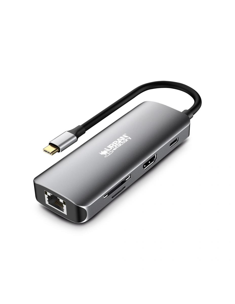 URBAN FACTORY Hubee Hub - 8 In 1 USB-c With 3 USB-a/1 Hdmi 4k/1 Rj45 / 2 Card
