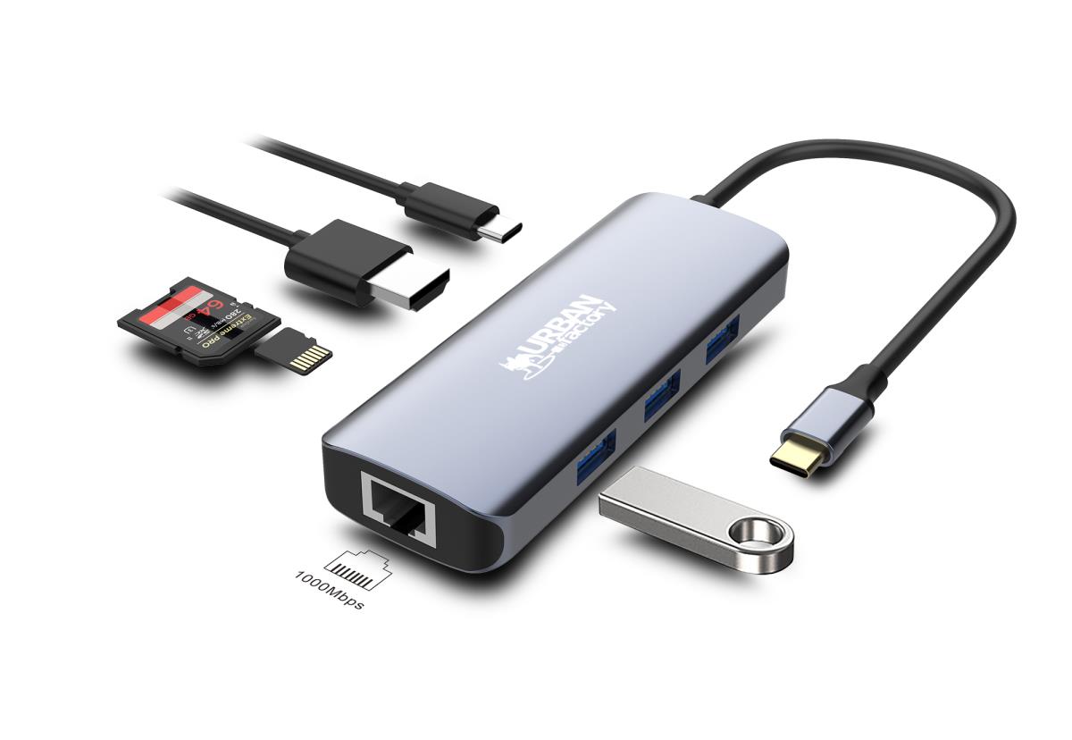 URBAN FACTORY Hubee Hub - 8 In 1 USB-c With 3 USB-a/1 Hdmi 4k/1 Rj45 / 2 Card